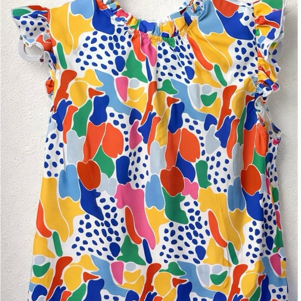 SHEIN Multicolor Abstract Ruffle Sleeve Blouse